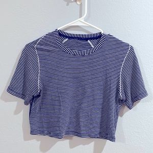 Lululemon athletica navy strip short sleeve crop top